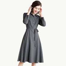 Load image into Gallery viewer, Flying ROC 2019 new design  black dress office women autumn christmas dress women long sleeve gray knee length women dresses