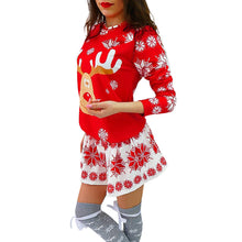 Load image into Gallery viewer, Merry Christmas dress women Fashion O-Neck Snowflake Elk Print Sundress 2019 Autumn Winter Ladies Xmas Long Sleeve Mini Dresses
