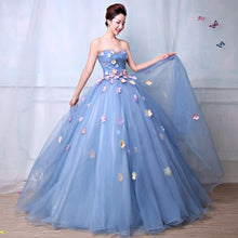 Load image into Gallery viewer, 100% Real Shooting Sweetheart Blue Appliques Strapless Solo Belle Of The Ball Luxury Backless Christmas Party Dresses