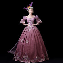 Load image into Gallery viewer, Customized 2018 Autumn Winter Dark Pink Women Christmas Party Dress Medieval Flowers Embroidery Marie Antoinette Ball Gowns