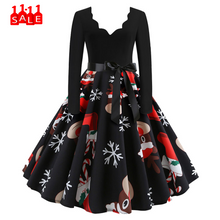 Load image into Gallery viewer, Printed Santa Claus Dress long Sleeve Christmas Women's dress Musical Notes Vintage Flare dresses Vestidos Sukienki Damskie #ZC