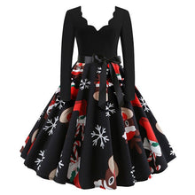 Load image into Gallery viewer, Printed Santa Claus Dress long Sleeve Christmas Women's dress Musical Notes Vintage Flare dresses Vestidos Sukienki Damskie #ZC