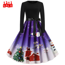 Load image into Gallery viewer, Dark night roof snowflake elk Christmas tree Vintage dress Long Sleeve  Women's dress 1950s Evening Party dresses Robe Femme #ZC