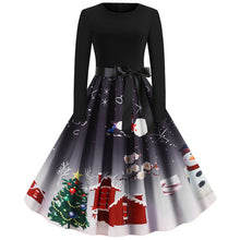 Load image into Gallery viewer, Dark night roof snowflake elk Christmas tree Vintage dress Long Sleeve  Women's dress 1950s Evening Party dresses Robe Femme #ZC