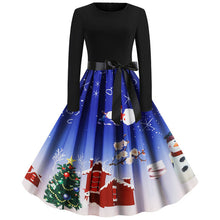 Load image into Gallery viewer, Dark night roof snowflake elk Christmas tree Vintage dress Long Sleeve  Women's dress 1950s Evening Party dresses Robe Femme #ZC