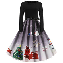 Load image into Gallery viewer, Dark night roof snowflake elk Christmas tree Vintage dress Long Sleeve  Women's dress 1950s Evening Party dresses Robe Femme #ZC
