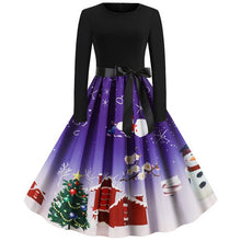Load image into Gallery viewer, Dark night roof snowflake elk Christmas tree Vintage dress Long Sleeve  Women's dress 1950s Evening Party dresses Robe Femme #ZC