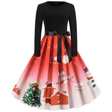 Load image into Gallery viewer, Dark night roof snowflake elk Christmas tree Vintage dress Long Sleeve  Women's dress 1950s Evening Party dresses Robe Femme #ZC