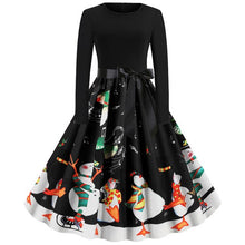 Load image into Gallery viewer, Dark night roof snowflake elk Christmas tree Vintage dress Long Sleeve  Women's dress 1950s Evening Party dresses Robe Femme #ZC