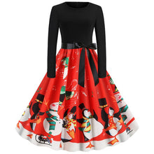 Load image into Gallery viewer, Dark night roof snowflake elk Christmas tree Vintage dress Long Sleeve  Women's dress 1950s Evening Party dresses Robe Femme #ZC