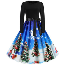Load image into Gallery viewer, Dark night roof snowflake elk Christmas tree Vintage dress Long Sleeve  Women's dress 1950s Evening Party dresses Robe Femme #ZC