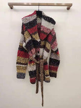 Load image into Gallery viewer, Cosmicchic 2019 Women Winter Warm Wool Cardigan Knitted Oversize Christmas Sweater Coat Stripe Thick Belt Knitting Jacket