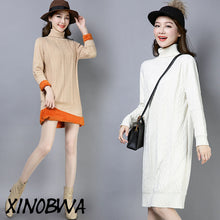 Load image into Gallery viewer, Women Winter High Fashion Loose Turtleneck Plus Velvet Pullover Solid Sweater Dresses Female Thick Warm Fleece Christmas Sweater