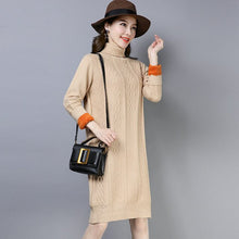 Load image into Gallery viewer, Women Winter High Fashion Loose Turtleneck Plus Velvet Pullover Solid Sweater Dresses Female Thick Warm Fleece Christmas Sweater