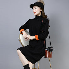 Load image into Gallery viewer, Women Winter High Fashion Loose Turtleneck Plus Velvet Pullover Solid Sweater Dresses Female Thick Warm Fleece Christmas Sweater