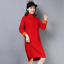 Load image into Gallery viewer, Women Winter High Fashion Loose Turtleneck Plus Velvet Pullover Solid Sweater Dresses Female Thick Warm Fleece Christmas Sweater