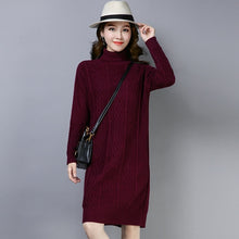 Load image into Gallery viewer, Women Winter High Fashion Loose Turtleneck Plus Velvet Pullover Solid Sweater Dresses Female Thick Warm Fleece Christmas Sweater