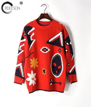 Load image into Gallery viewer, ORDEESON Jacquard Hit Color Thick Christmas Sweater Women Sweaters and Pullovers Jumper winter round neck Knitted Sweater Tops