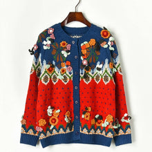 Load image into Gallery viewer, Hand Knitted Embroidery Florals Cardigans 2019 Autumn Winter Crocheted Christmas Sweaters High Street Jumper Runway Clothing
