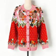 Load image into Gallery viewer, Hand Knitted Embroidery Florals Cardigans 2019 Autumn Winter Crocheted Christmas Sweaters High Street Jumper Runway Clothing