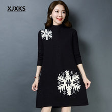 Load image into Gallery viewer, XJXKS Korean Style Young Ladies Pullover Long Sweater Snowflake Pattern Good Quality Ulzzang Women Christmas Sweater Dress