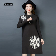 Load image into Gallery viewer, XJXKS Korean Style Young Ladies Pullover Long Sweater Snowflake Pattern Good Quality Ulzzang Women Christmas Sweater Dress