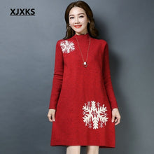 Load image into Gallery viewer, XJXKS Korean Style Young Ladies Pullover Long Sweater Snowflake Pattern Good Quality Ulzzang Women Christmas Sweater Dress
