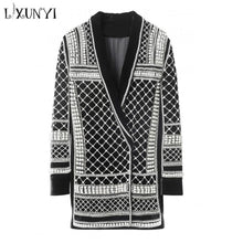 Load image into Gallery viewer, LXUNYI Autumn Fashion Runway Knitted Cardigan Ladies Long Sleeve Sweaters Fashion 2018 Women V Neck Christmas Sweater Coat Long