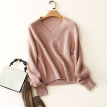 Load image into Gallery viewer, New Winter Knitted Pullover Women 2019 Autumn V Neck Long Sleeve 100% Cashmere Sweater Jumpers Women Pocket Christmas Sweaters