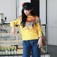 Load image into Gallery viewer, New Arrival Women's 2019 Fall Winter Sweaters O-neck Knit Pullovers Crystal Beading Yellow Sweater Christmas sweater