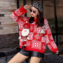 Load image into Gallery viewer, Red Christmas Sweater Women pullovers 2019 Santa Claus 3D Cartoon Snow Geometric Female Autumn Winter Loose Casual Sweaters Tops