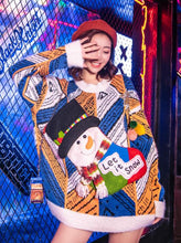 Load image into Gallery viewer, 2018 autumn and winter new Christmas snowman sweater lazy wind loose coat color matching sweater women