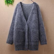 Load image into Gallery viewer, korean  fashion coats thicken warm christmas winter long mink cashmere cardigans long sleeves angora rabbit fur sweater jacket