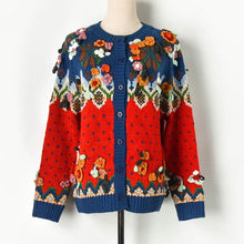 Load image into Gallery viewer, New Dimensional Hand Hook Flower Cardiagn Christmas Cardiagn Sweater Round Collar Women's Loose Coat Girls Lady Sweaters Femme