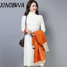 Load image into Gallery viewer, Women Winter High Street Fashion Turtleneck Plus Velvet Knitted Pullover Sweater Dress Female Plus Size Christmas Thick Sweater