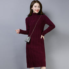 Load image into Gallery viewer, Women Winter High Street Fashion Turtleneck Plus Velvet Knitted Pullover Sweater Dress Female Plus Size Christmas Thick Sweater