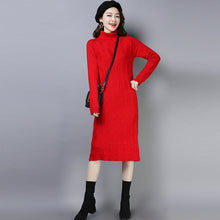 Load image into Gallery viewer, Women Winter High Street Fashion Turtleneck Plus Velvet Knitted Pullover Sweater Dress Female Plus Size Christmas Thick Sweater