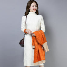 Load image into Gallery viewer, Women Winter High Street Fashion Turtleneck Plus Velvet Knitted Pullover Sweater Dress Female Plus Size Christmas Thick Sweater