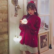 Load image into Gallery viewer, Bobon21 Princess sweet lolita sweater Christmas Girls Heart Big Pearls Decorated with Twisted Half-high-collar Sweater T1708