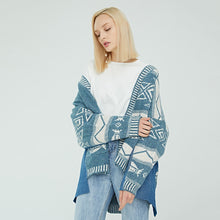 Load image into Gallery viewer, Christmas Print Long Cardigan Sweater Women Tops Sweaters Korean Irregular Jeans Patchwork Autumn Winter Cute Sweater YY019
