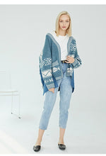 Load image into Gallery viewer, Christmas Print Long Cardigan Sweater Women Tops Sweaters Korean Irregular Jeans Patchwork Autumn Winter Cute Sweater YY019