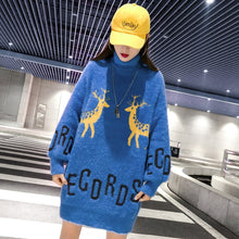 Load image into Gallery viewer, Casual Sweaters woman Christmas deer Pullovers full Sleeve  Coat  Oversize letter sweater o neck Blue tops for lady