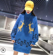 Load image into Gallery viewer, Casual Sweaters woman Christmas deer Pullovers full Sleeve  Coat  Oversize letter sweater o neck Blue tops for lady