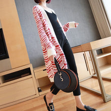 Load image into Gallery viewer, Autumn Knitted Sweater Cardigan Women Long Sleeve Red Striped Loose Christmas Outwear Fashion Casual Winter Clothes Women 2019