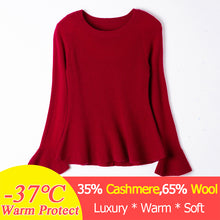 Load image into Gallery viewer, Geniunes Cashmere 35 Sweater Women 2019 Fashion Flare Sleeve Pullover Thick Winter Jacket Jumper Korean Christmas Knitted Warm