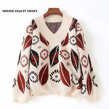 Load image into Gallery viewer, 2019 winter new women's top Vintage jacquard V-neck Pullover knit sweater women  ugly sweater  ugly christmas sweater