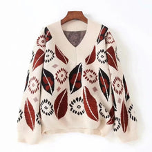 Load image into Gallery viewer, 2019 winter new women's top Vintage jacquard V-neck Pullover knit sweater women  ugly sweater  ugly christmas sweater
