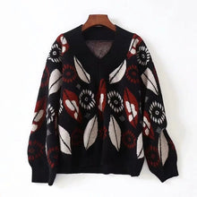 Load image into Gallery viewer, 2019 winter new women's top Vintage jacquard V-neck Pullover knit sweater women  ugly sweater  ugly christmas sweater
