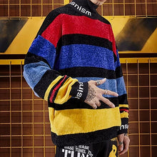 Load image into Gallery viewer, Loose Top Rainbow Stripes Sweater Knitted Trendy Pullover Men Sweater Turtleneck Winter Oversized Mens Christmas Sweater Clothes