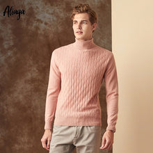 Load image into Gallery viewer, Ribbed Knit Sweater Men 100% Pure Cashmere Pullover Christmas Sweater Mens Warm Fashion Pink Jumpers Turtleneck Outerwear 2019